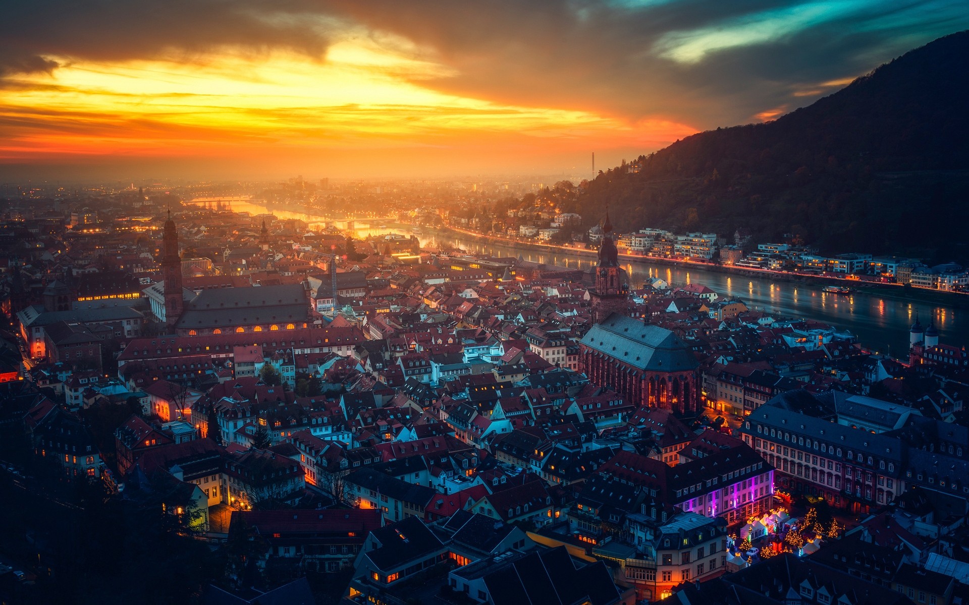 alemanha à noite a cidade crepúsculo viagens cidade casa arquitetura heidelberg noite luz