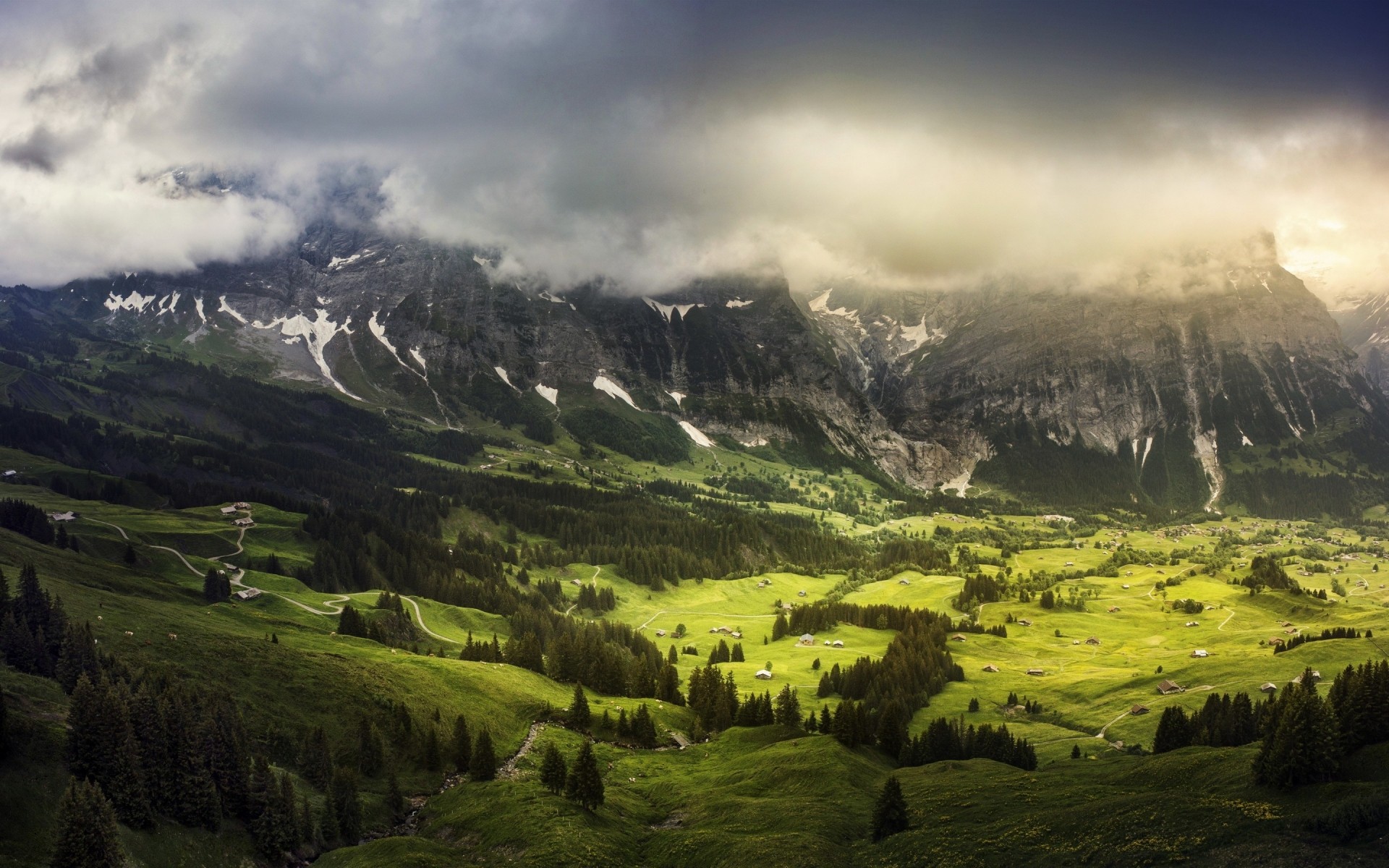 other city mountain landscape travel nature outdoors sky valley fog grass snow hill tree scenic cloud canton of bern switzerland mountains