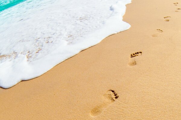 Summer beach with human footprints