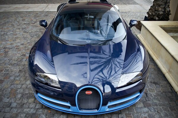 Көк түсті жаңа Bugatti көлігі