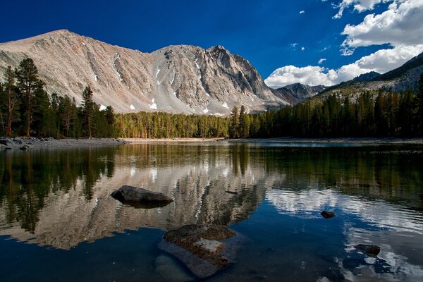 Picturesque mountains on the lake shore