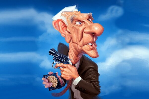 Funny caricature of an elderly policeman