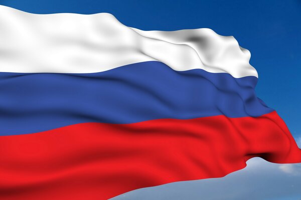 Флаг России развивается на ветру