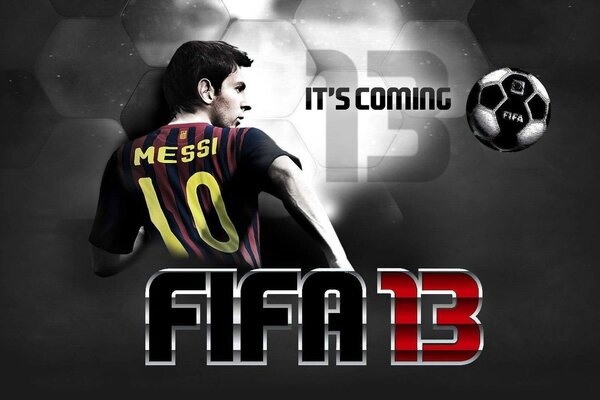 Leonel Messi with the ball on the background of fifa thirteen