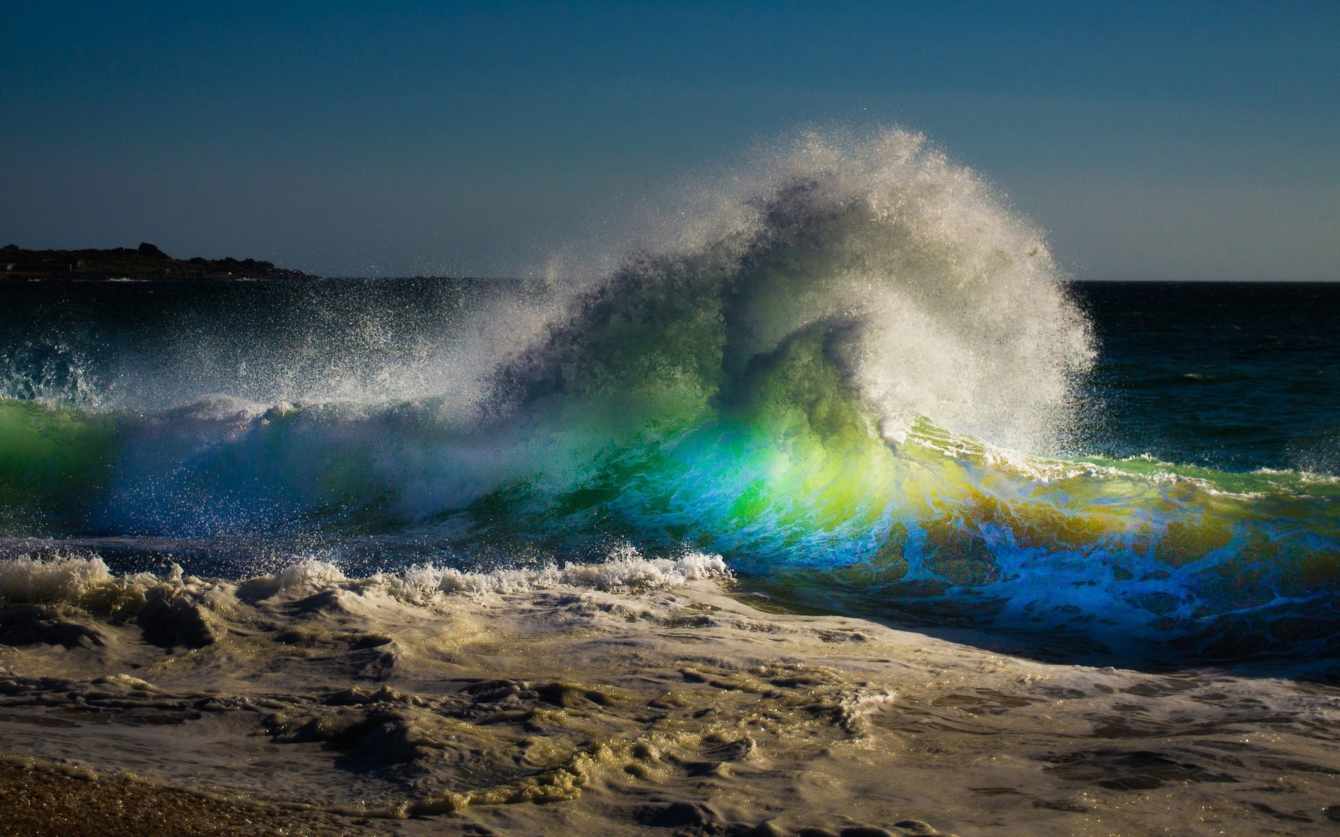 paesaggio surf acqua oceano spiaggia mare splash arcobaleno mare schiuma onda spray trotto tempesta onde