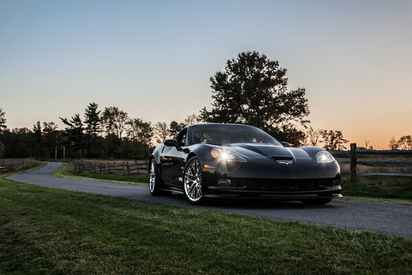 Chevrolet photo on the background of sunset