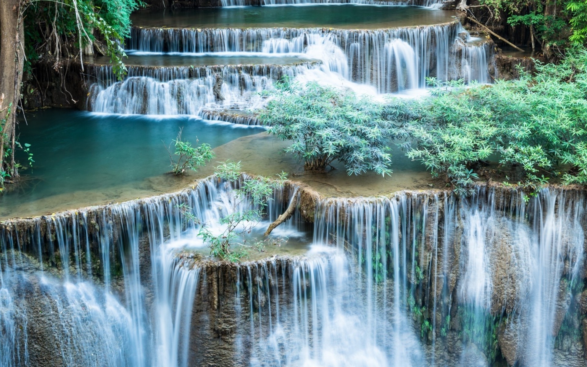 landscapes water waterfall stream nature cascade flow wet river motion splash wood tropical clean summer park travel outdoors fall pool waterfalls bushes