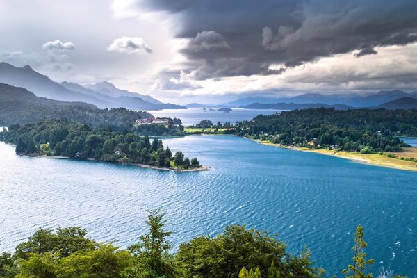 Landscape of a large river surrounded by islands