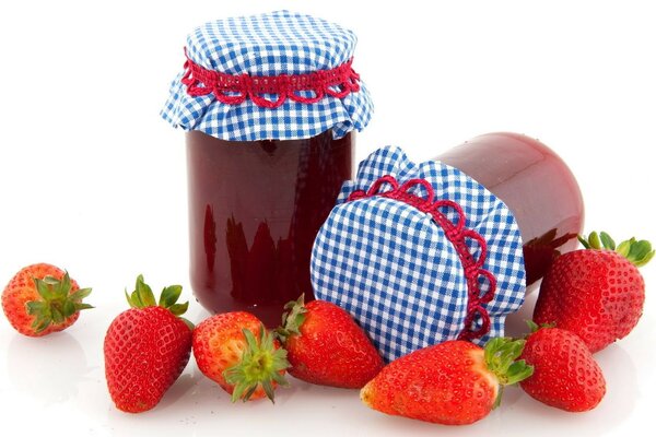 Strawberry jam in jars