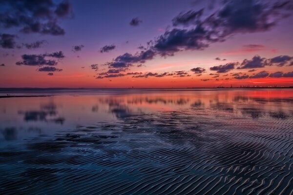 The dreary sea at sunset