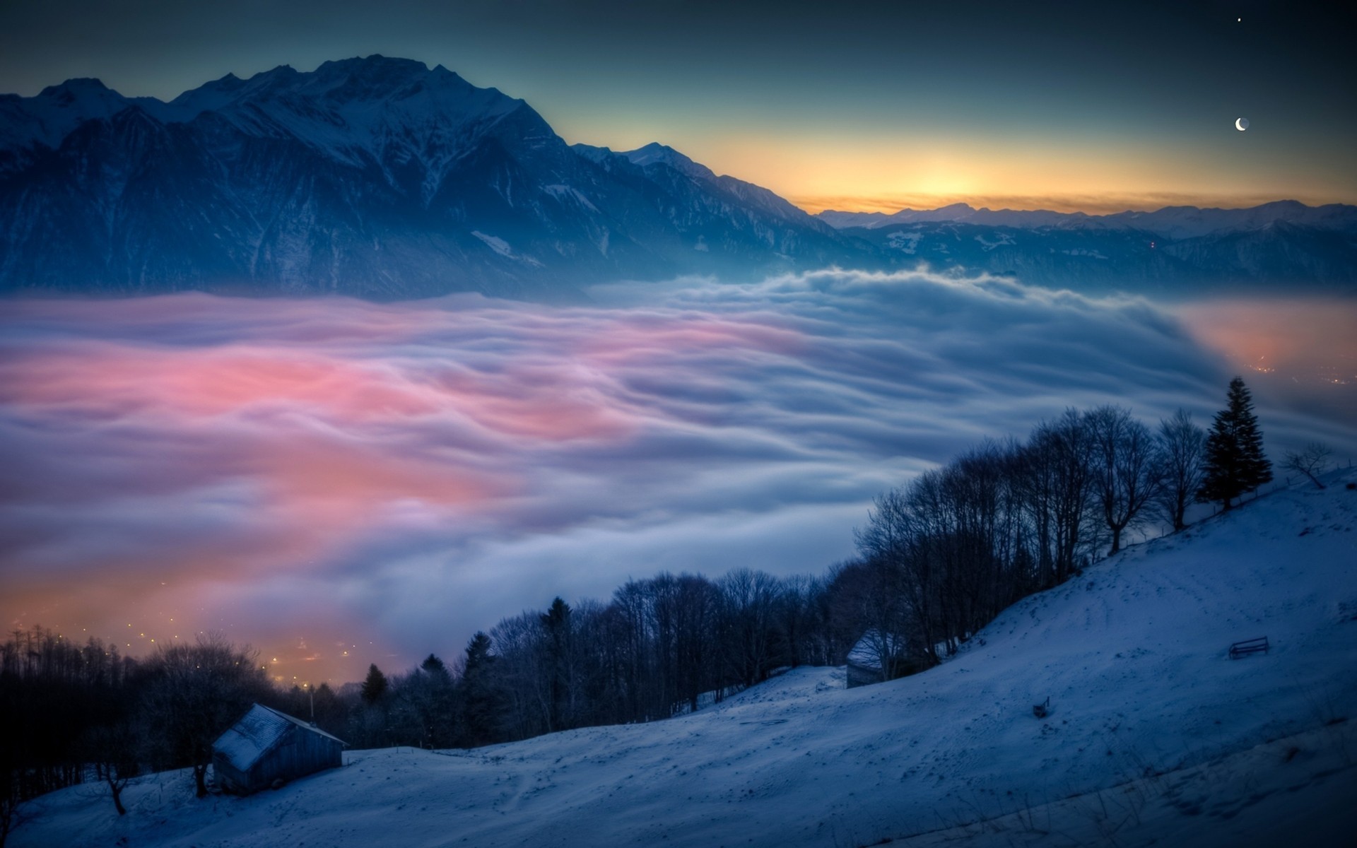 paisaje nieve invierno puesta de sol montañas amanecer paisaje frío noche cielo hielo escénico al aire libre naturaleza viajes ciudad montañas