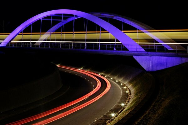 Highway transport system in lights landscape