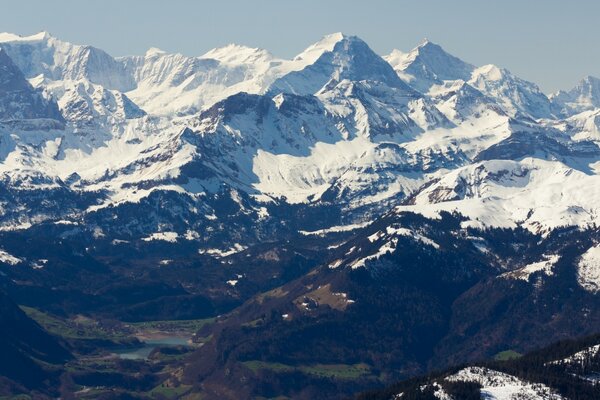 Landscape of white majestic mountains