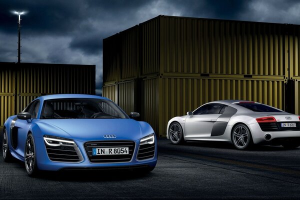 Blue and grey Audi