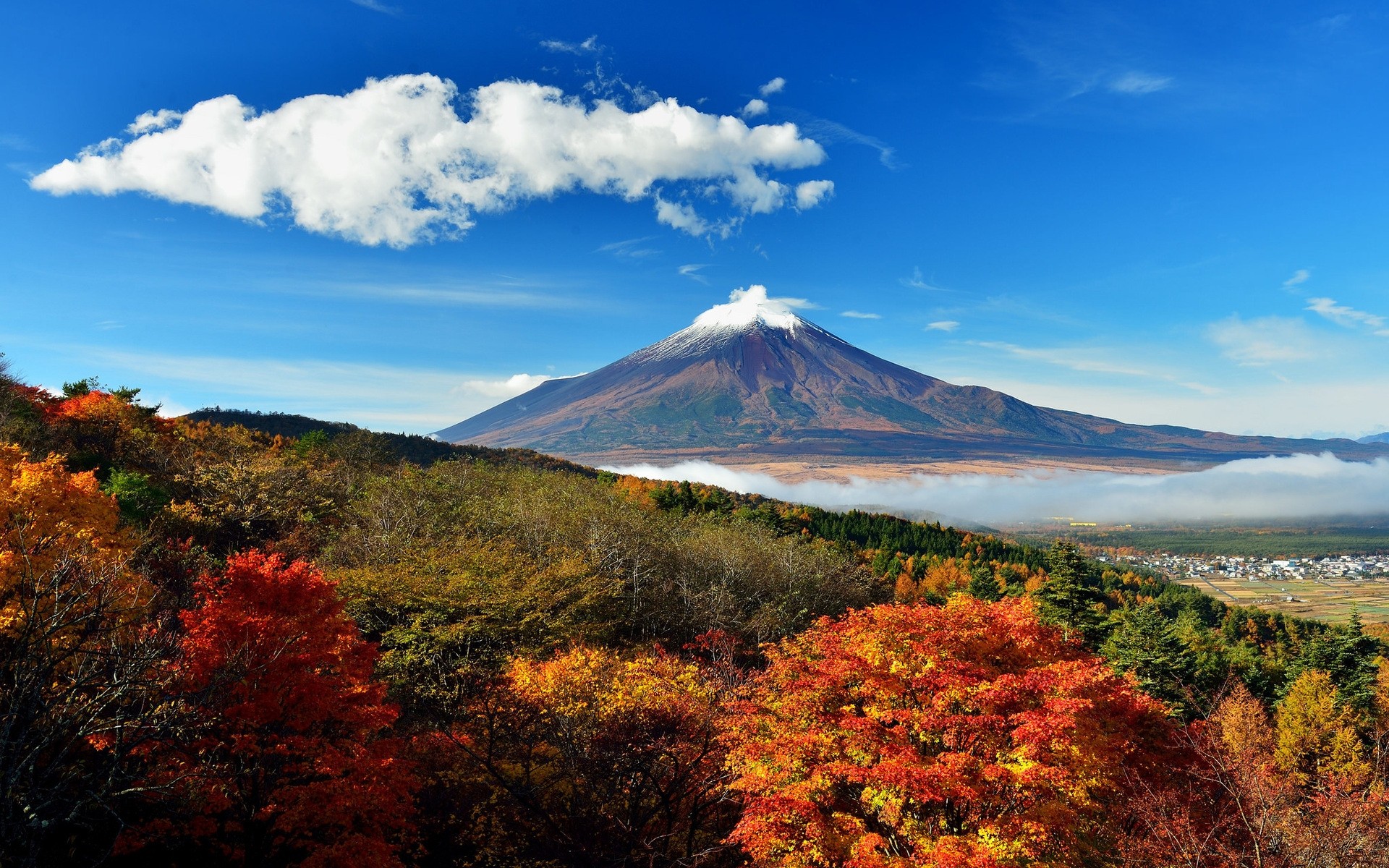 japan volcano landscape mountain fall nature outdoors travel sky tree scenic daylight mount fuji clouds trees autumn