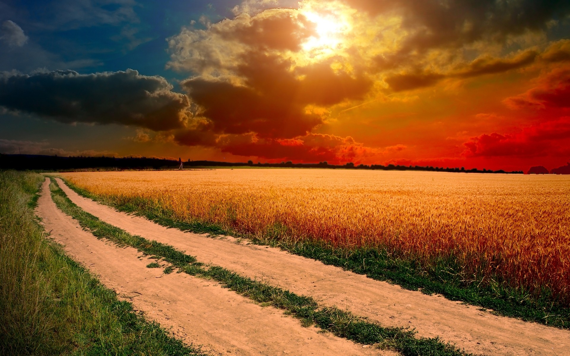 paysage nature paysage rural à l extérieur ciel coucher de soleil terres cultivées soleil campagne agriculture été beau temps nuages ciel rouge paysage hdr