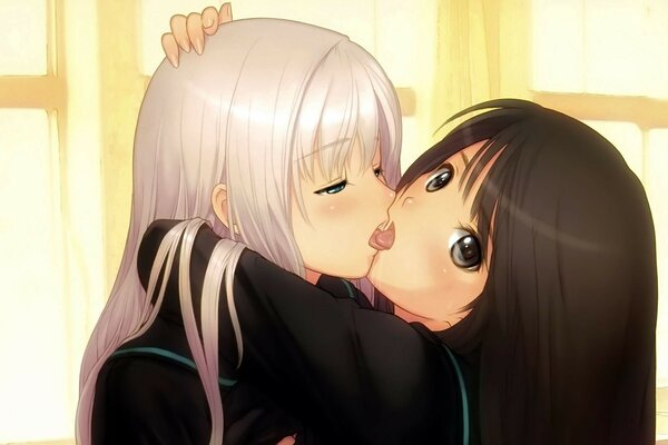 Drawing of anime girls kissing