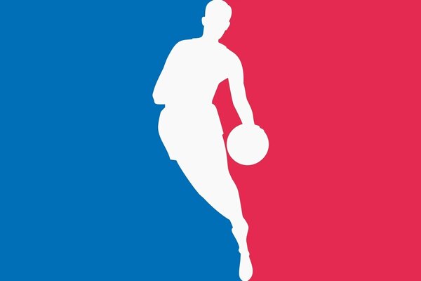 Three-color NBA logo on a blue-red background