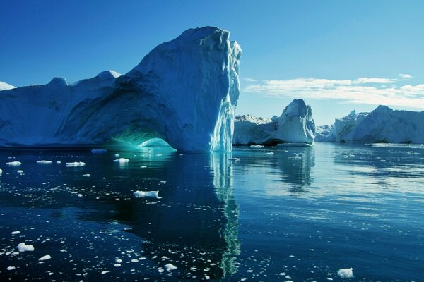 Paisaje de aguas frías con icebergs