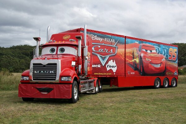 Red truck in the open air