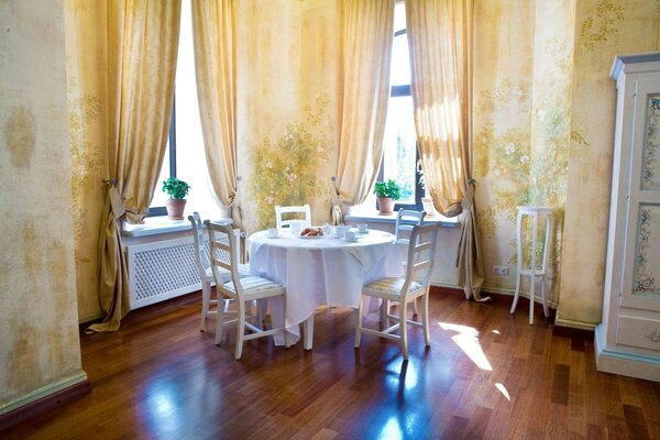 Kitchen with furniture and windows