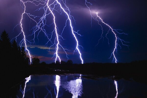 Lightning and thunder at night