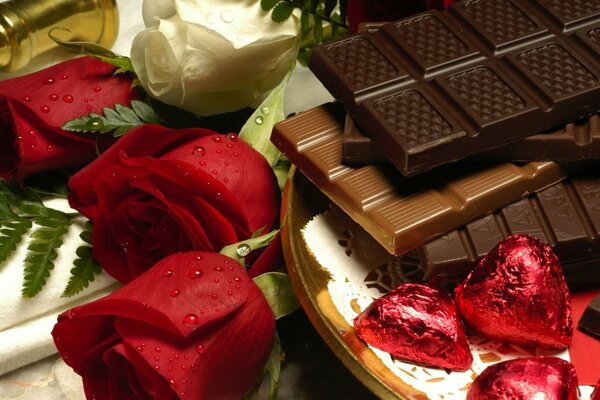 Fleurs et chocolat pour les amoureux