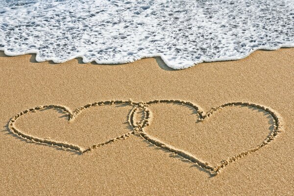 Herzen am Strand am Meer