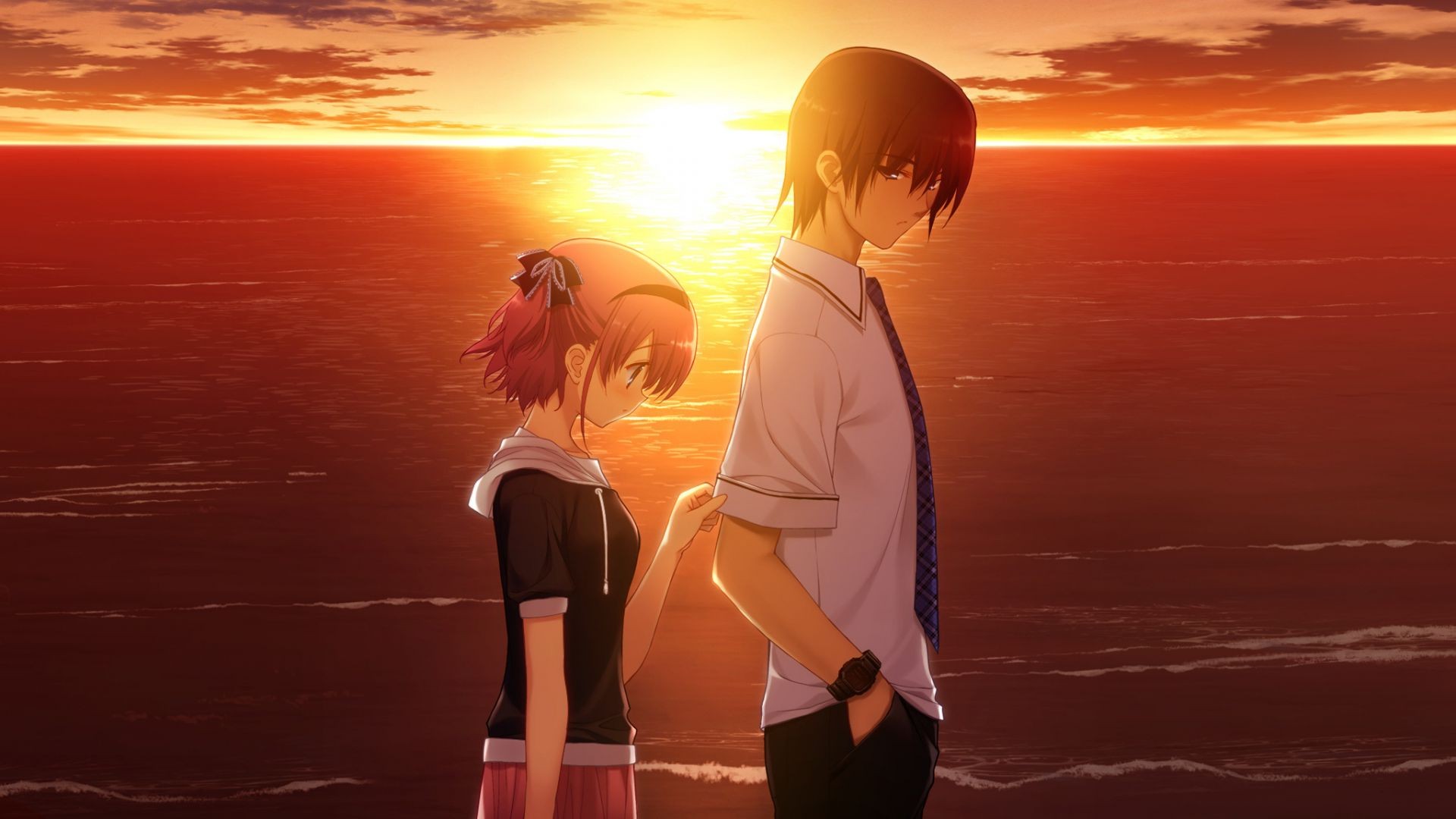 anime sonnenuntergang meer strand ozean wasser frau sonne sommer abend meer mädchen morgendämmerung