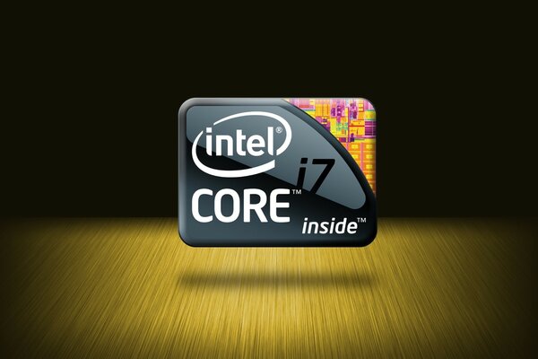 Intel core logo in the air on a dark background with lighting from above