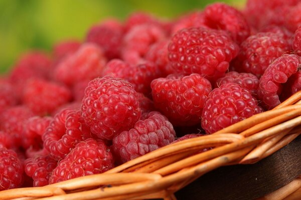 Panier en osier aux framboises sucrées