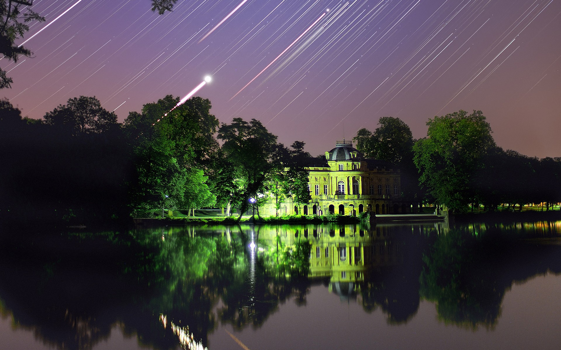 germany reflection water lake river bridge landscape architecture tree city travel nature canal pool sky building outdoors dawn night stars venus jupiter aldebaran the pleiades