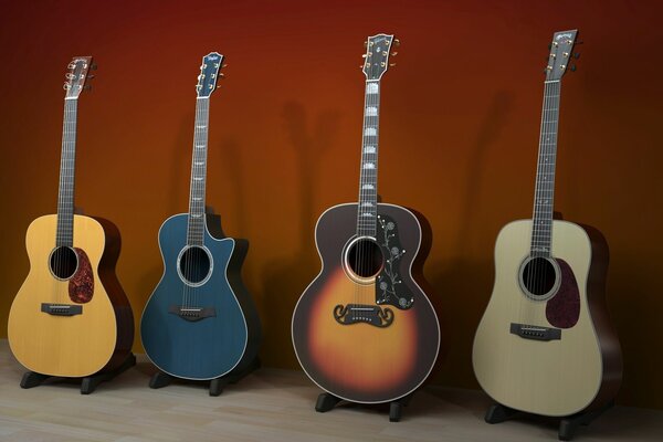 Four musical instruments guitars