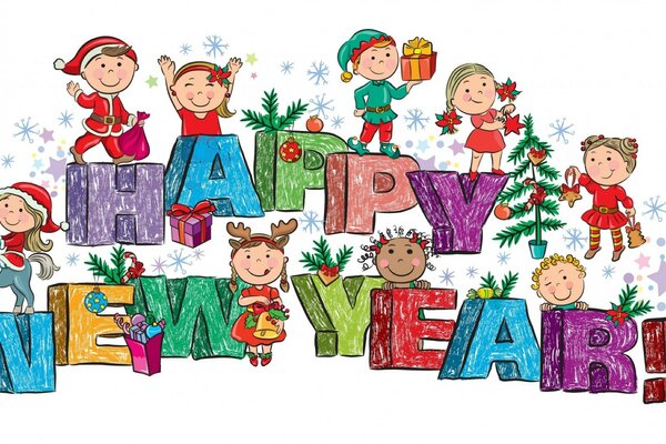 Dibujo de los niños Feliz año nuevo