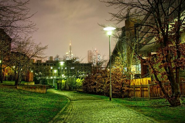 Parque nocturno en la ciudad