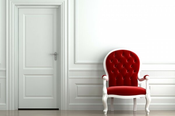 Chaise rouge dans la salle blanche