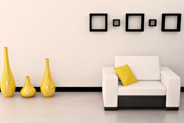 Vase jaune et chaise avec coussin jaune