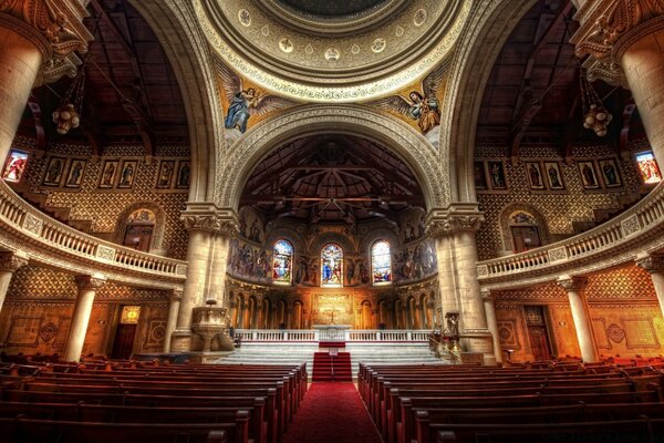 The interior of the Catholic church is majestic