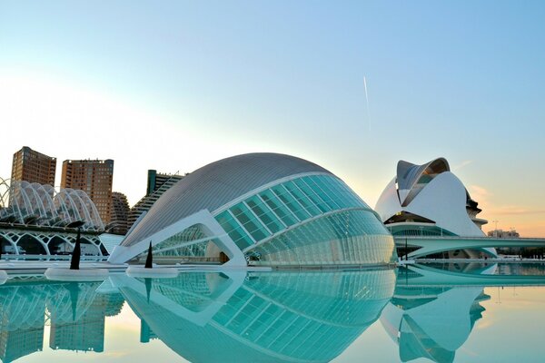 The sky is reflected in the water. Modern Urban