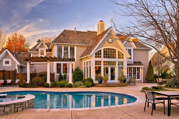 Two-storey country house with a swimming pool