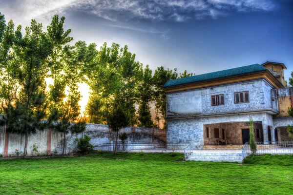 Beautiful house. Green grass