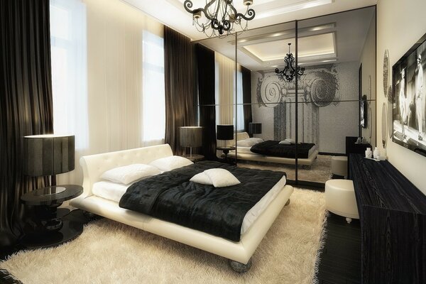 Bedroom with black interior items