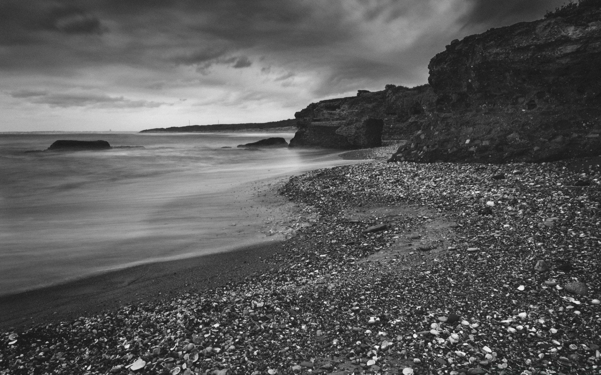 black and white beach landscape sea ocean water seashore seascape monochrome sand travel sky storm rock sunset surf nature