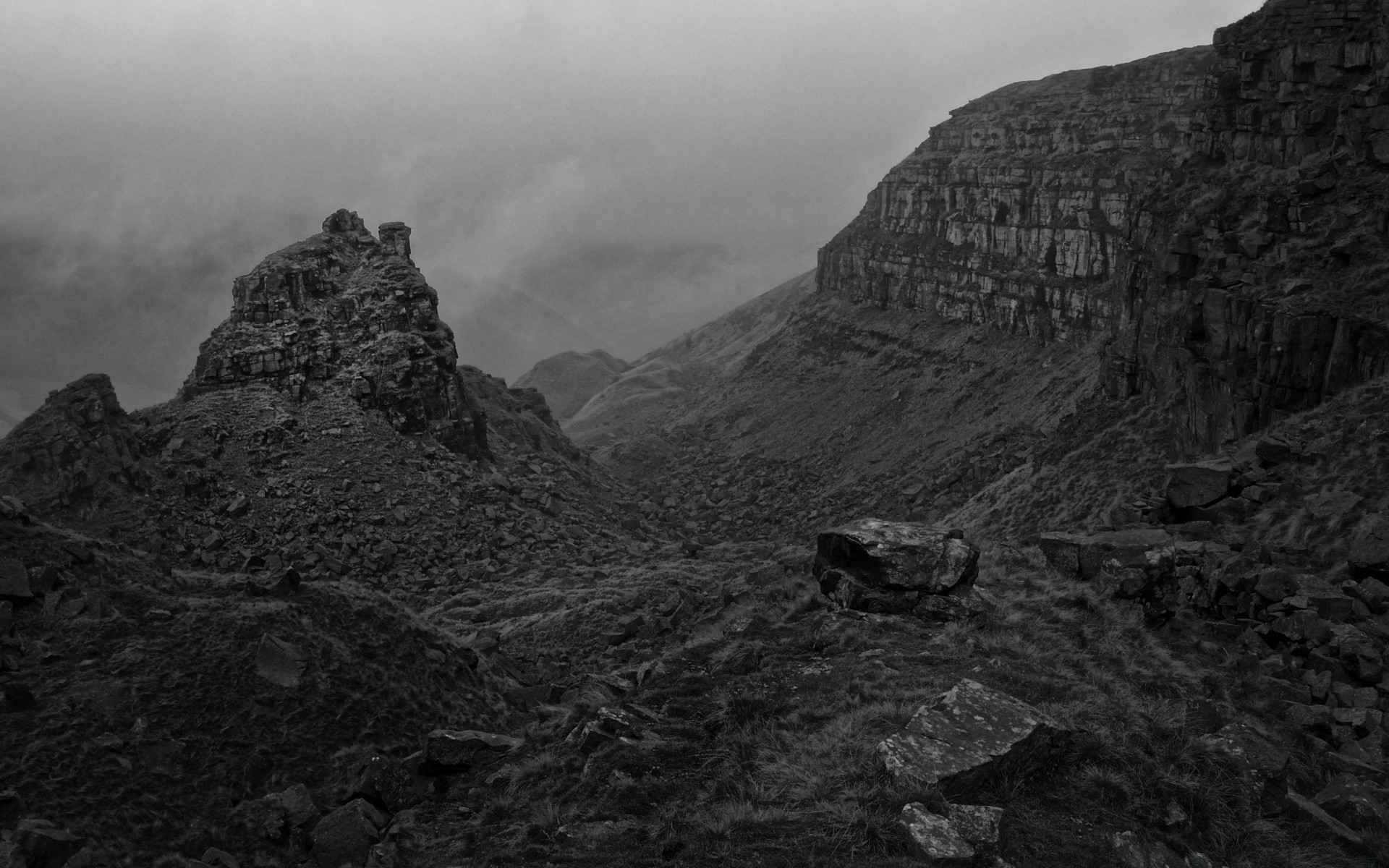 black and white mountain landscape travel dawn outdoors sky sunset valley rock hill fog mist scenic