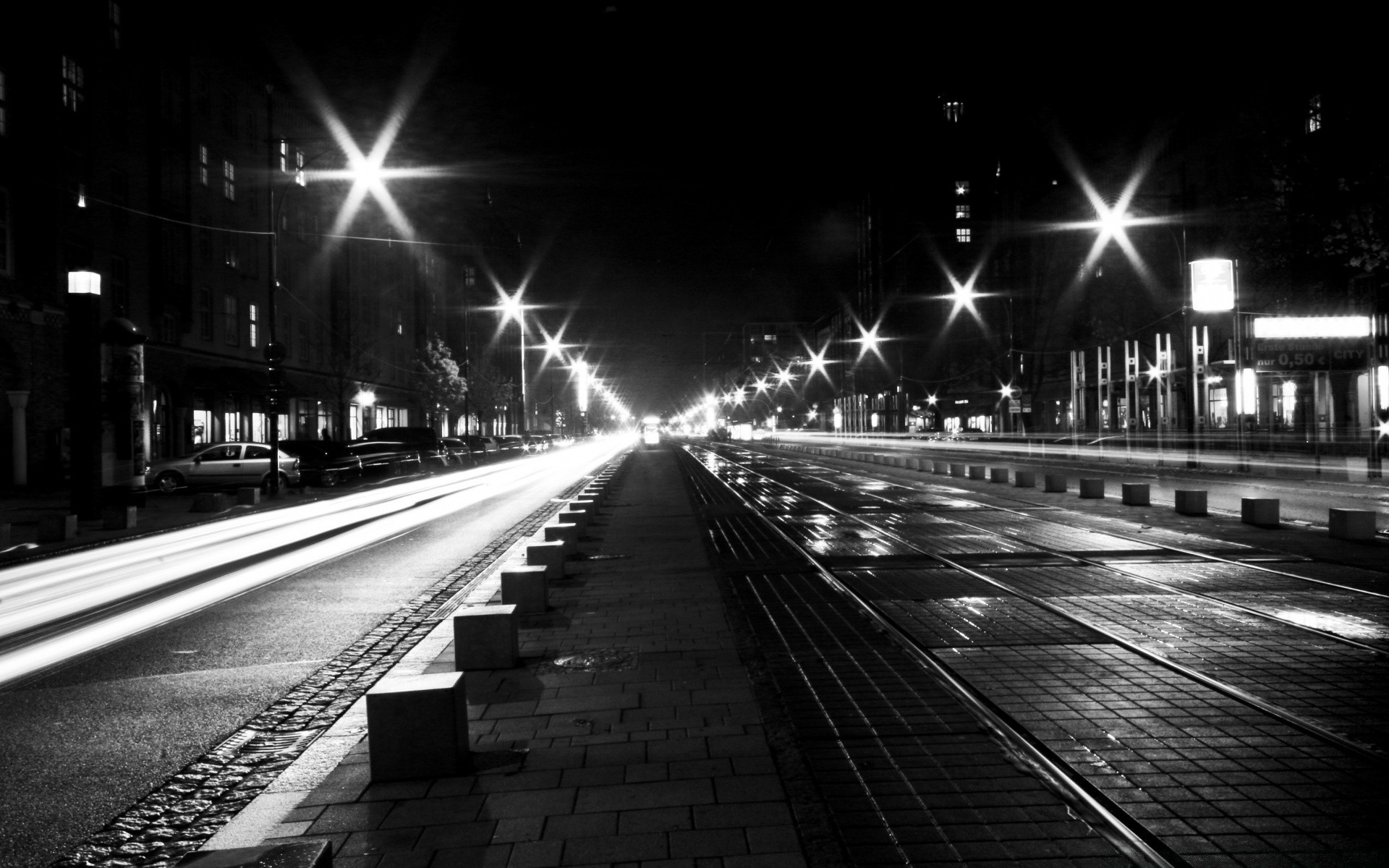 black and white street monochrome city road light traffic urban blur transportation system bridge highway fast car downtown dark travel