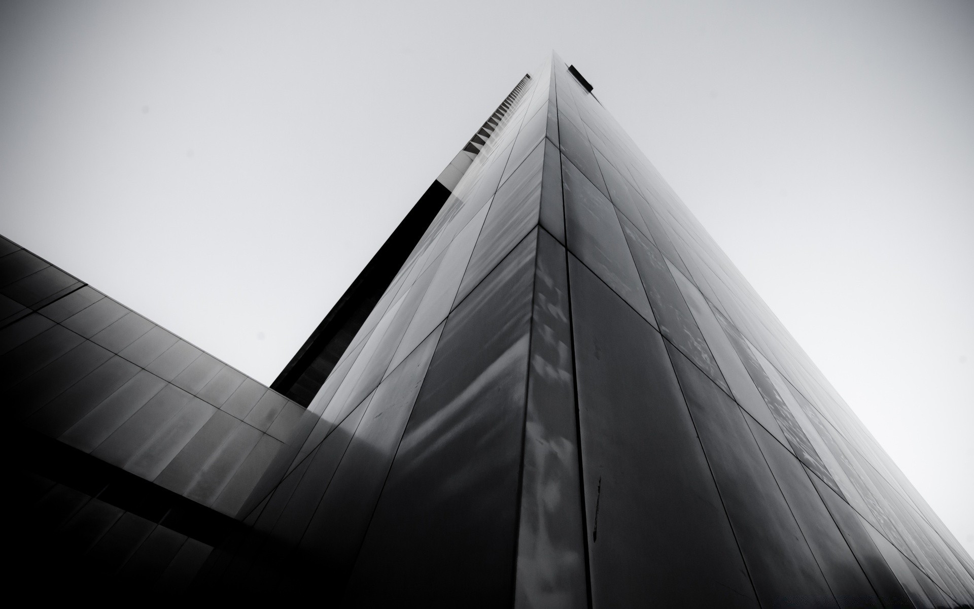 black and white monochrome abstract futuristic modern city architecture art window reflection minimalism geometric light urban technology building skyscraper shape perspective