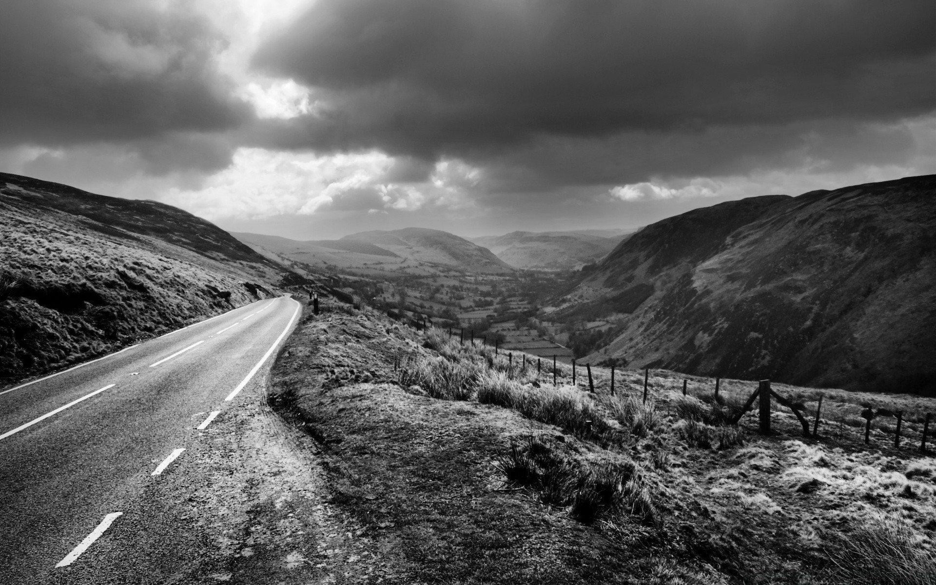 noir et blanc paysage montagnes voyage ciel route nature monochrome colline