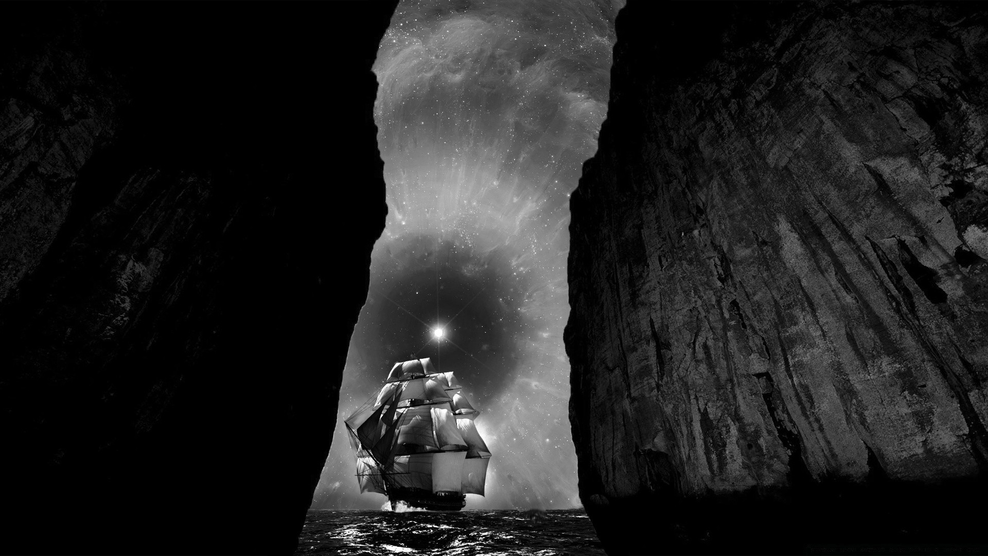 noir et blanc grotte sombre monochrome eau fumée lumière nature voyage