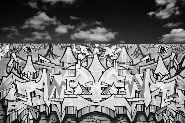 Graffiti on the wall in black and white