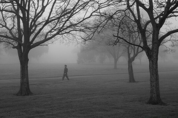 Ein einsamer Mann im Nebel